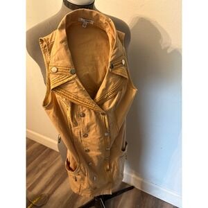 Entry Womens Mustard Tan Double Breasted Utility Vest Metallic Trim Medium